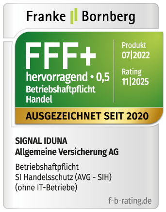 Ratingsiegel von Franke & Bornberg für die Betriebshaftpflicht SI Handelsschutz (ohne IT Betriebe) - Jahr 11/2025