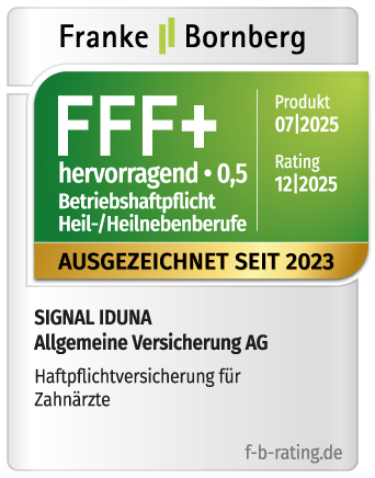 Ratingsiegel von Franke & Bornberg für die Haftpflichtversicherung für Zahnärzte - Jahr 12/2025
