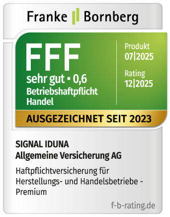 Ratingsiegel von Franke & Bornberg für die Haftpflichtversicherung für Herstellungs- & Handelsbetriebe- Jahr 11/2025