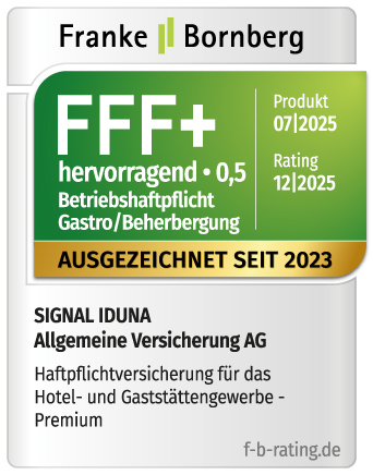 Ratingsiegel von Franke & Bornberg für die Haftpflichtversicherung für das Hotel- & Gaststättengewerbe - Jahr 12/2025
