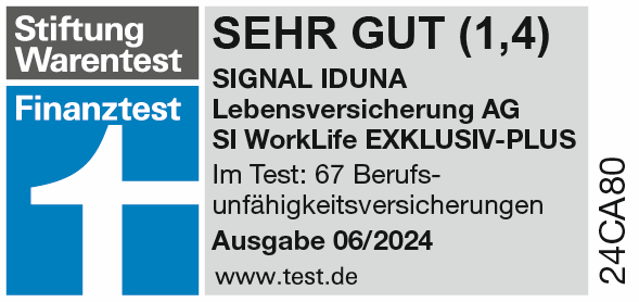 SI WorkLife EXKLUSIV-PLUS wurde in der Ausgabe 06/2024 von der Stiftung Warentest mit Sehr Gut (1,4) bewertet.