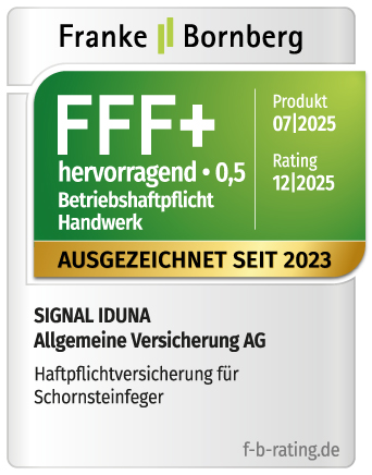 Ratingsiegel von Franke & Bornberg für die Haftpflichtversicherung für Schornsteinfeger- Jahr 12/2025